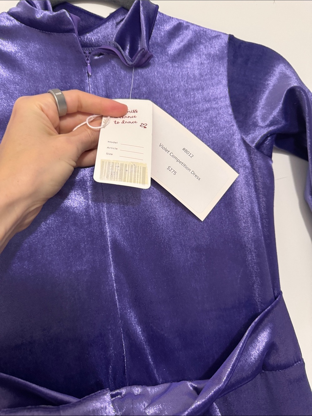 Preteen or junior Velvet Purple Long Sleeve Ballroom Dance Dress - Picture 4 of 5